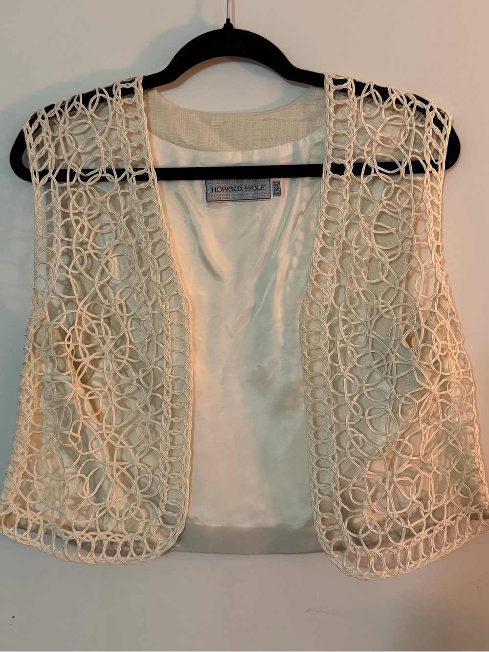 Howard Wolf Cream Crochet Lace Vest - Sleeveless Open Front